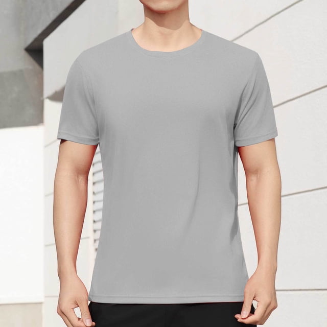 Viluyesy T-Shirt Décontracté pour Homme à Col Rond, Ample, Uni, Extensible, Muscle, Manches Courtes, Gris, P