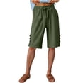 thumbnail image 4 of Womens Half Shorts Pants Summer Elastic Waist Buttons Casual Linen Pockets Pants, 4 of 8