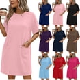 thumbnail image 1 of Sentmoon Cute Dress with Pockets Crew Neck Solid Color Plus Size Maxi Dress Short Sleeve Regular Fit Summer Beach Accessories Ladies Dresses for Work and Office Light Blue XL, 1 of 7