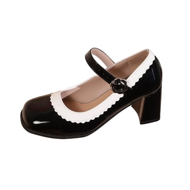 Womens Mary Jane Shoes, Block Heel Pumps Chunky 7-8cm, Patent Leather Square Toe Casual Dress Shoes, Comfortable Low Maintenance for Daily Errands, Outdoor Gatherings