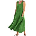 thumbnail image 1 of CHOK Robe Décontractée en Lin et Coton Uni à Encolure en U pour Femmes Sans Manches 2024 Robe Débardeur avec Poches Bleu 4TG, 1 of 7