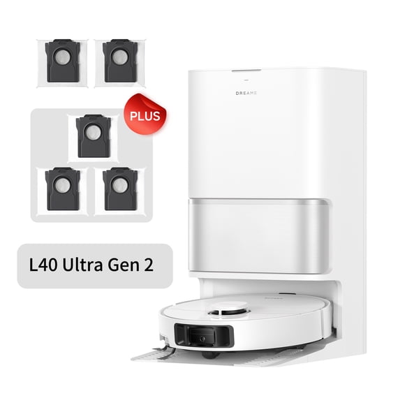DREAME L40 Ultra Gen 2 Robot Vacuum and Mop Kit, 25000Pa Suction, TriCut Anti-Tangle, 100 Days Auto-Empty, Pet Hair Capets Friendly, MopExtend Tech for Edge Cleaning, Smart Obstacle Avoidance, White