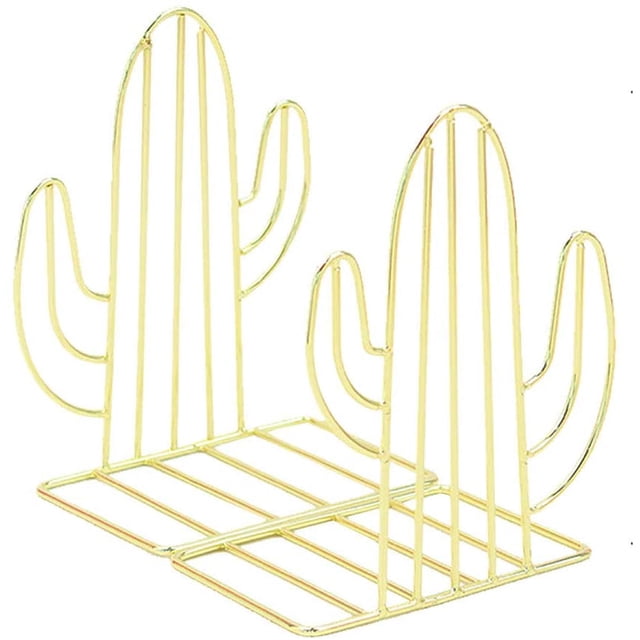 Bookends Metal Book Ends Heavy Duty Modern Decorative Cactus Bookend Bookshelf Decor for Home Bedroom Library Office School Book Display Desktop Organizer Decorative for Adults & Kids Gift Gold