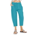 thumbnail image 1 of Penkiiy Women's Plus Size Cotton Linen Drawstring Cropped Capris with Pocket, Sky Blue, Size S, 1 of 5