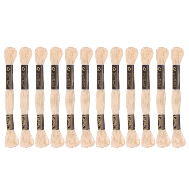 Unique Bargains Fil à Broder Beige, 8 m - 12 Écheveaux Bien Arrangés en Ligne. Chaque Écheveau Est Fait de Coton à Longues Fibres avec une Finition Lustrée et six Fils Séparables, Parfait pour le Point de Croix, la Broderie, les Travaux d'Aiguille et les Projets d'Artisanat.