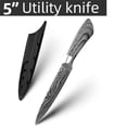 thumbnail image 4 of 5inch Japanese Utility Knife Kitchen Chef Knife Shrap High Carbon Steel Damascus Laser Paring Knife with Cover Cooking Tool, 4 of 5