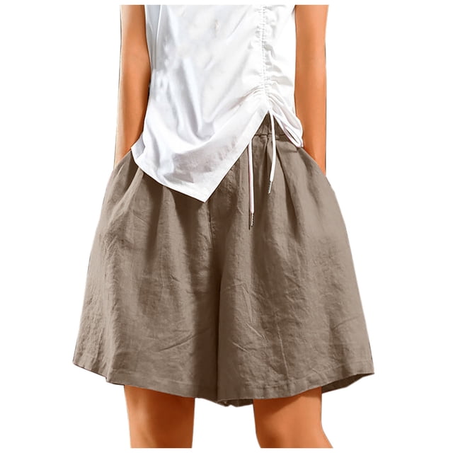 Plebaso Casual Shorts Womens High Waisted Wide Leg Shorts Loose Solid Color Summer Shorts with Pockets