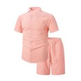 thumbnail image 3 of TIMIFIS Pinks Men's Cotton Linen Sets Short Sleeve Pleats Suits 2 Piece Button Shirt and Shorts Beach OutfitsFall, 3 of 8
