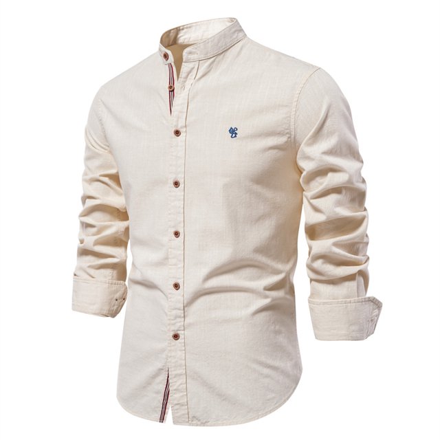 RXIRUCGD Chemise Blouse pour Homme, Mode Décontractée, Couleur Unie, Manches Longues, Col Rabattu, Kaki, Taille : S