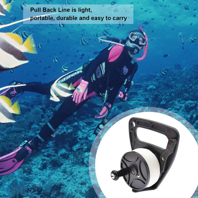 Becaristey Diving Rope Retractable Reel with Handle Stopper Professions Line Winder Hand Crank Paracord Spool Wheel Accessories Black