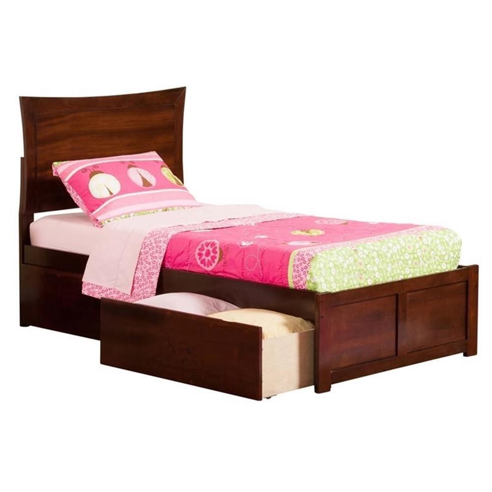 Leo & Lacey Lit Plateforme Urbain Simple avec Rangement en Noyer