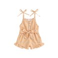 thumbnail image 1 of SUNSIOM Little Girls Summer Cami Jumpsuit Sleeveless Button Up Ruffle Trim Plaid Overalls with Belt, 1 of 6