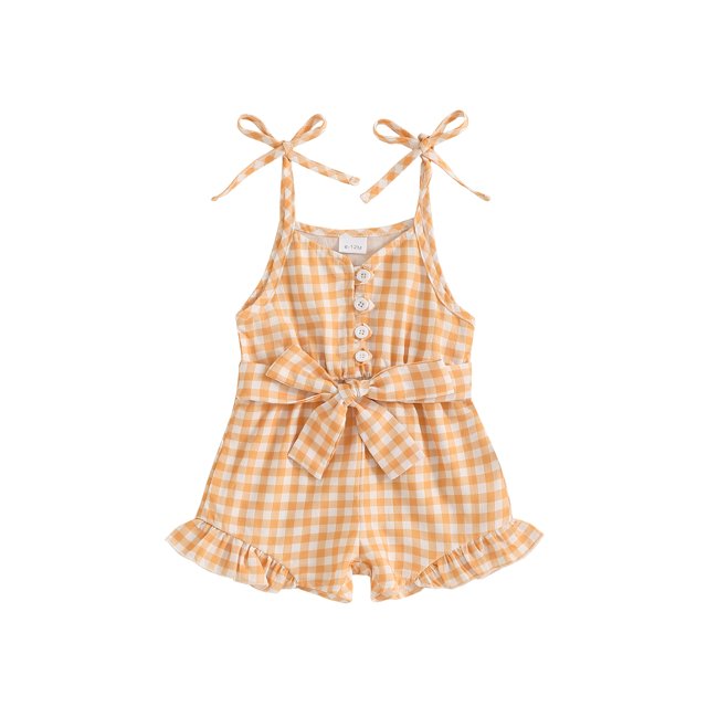 SUNSIOM Little Girls Summer Cami Jumpsuit Sleeveless Button Up Ruffle Trim Plaid Overalls with Belt