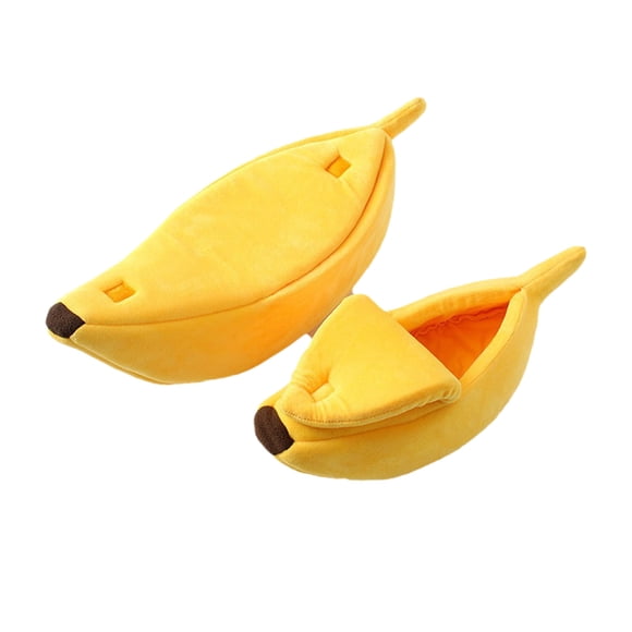 Lit pour Chat Banane Mignon Lit pour Chat Banane Doux avec Couvercle Demi-Ouvert Fournitures pour Animaux en Toutes Saisons pour Petits Chiens