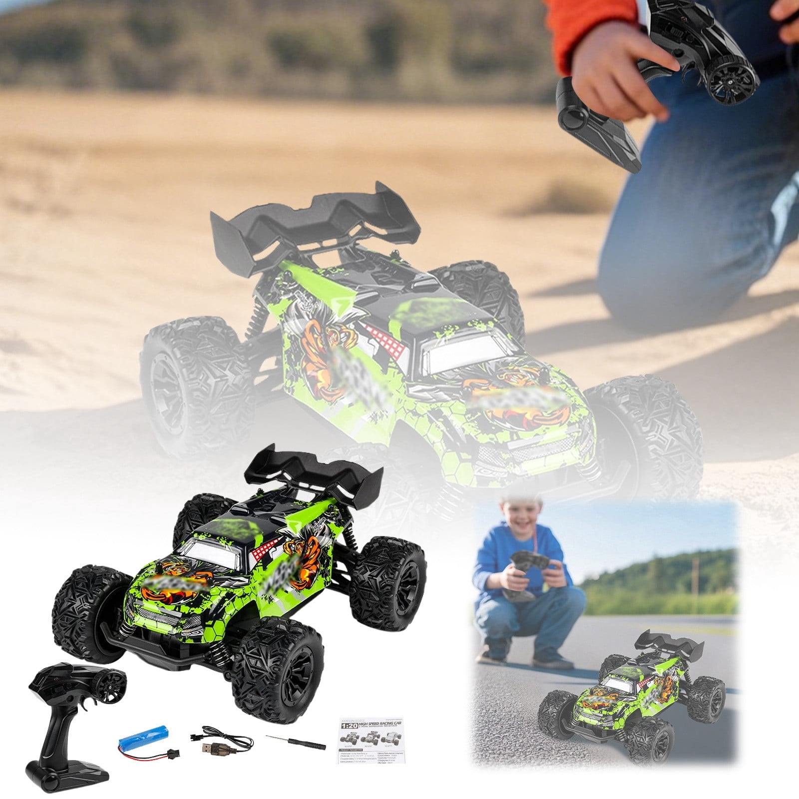 Binwennn 1/20 All Terrain RC Car 20+KMH Truck 2.4 Off Road RC Vehicle Suitable For Adults And Beginners For Boys And Girls (Green) 49mhz Remote Control Car off Road Can Remote Control Car 2 Remote