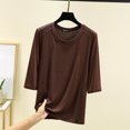 thumbnail image 2 of Timegard Hauts pour Femmes Col Rond Manches 3/4 Blouse Ample Confortable Décontractée Couleur Unie Pyjama T-Shirt Hauts, 2 of 6