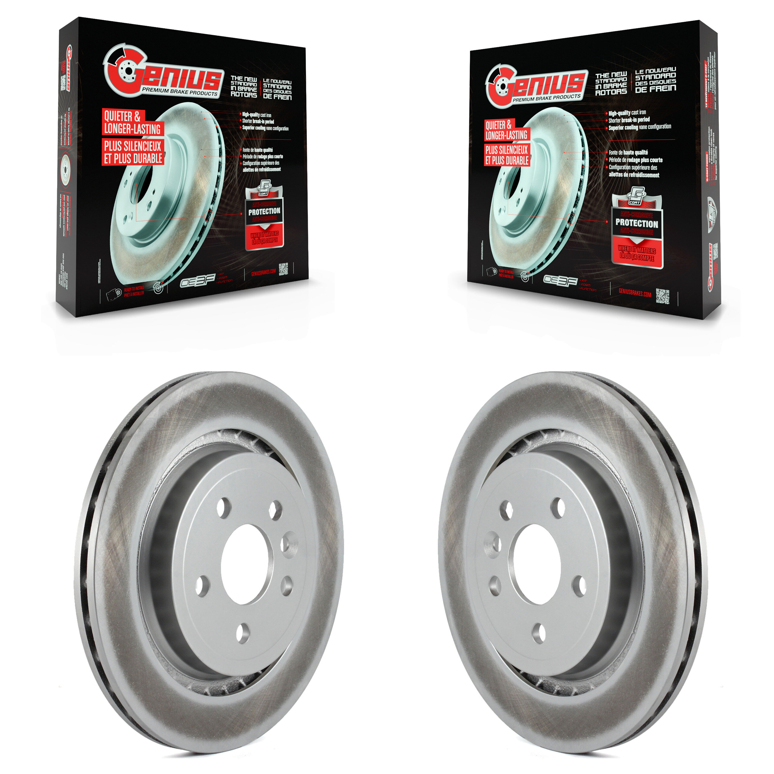 Genius Rear Coated Disc Brake Rotors Pair for Car Volvo XC70 S60 V60 S80 V70 KG-100602
