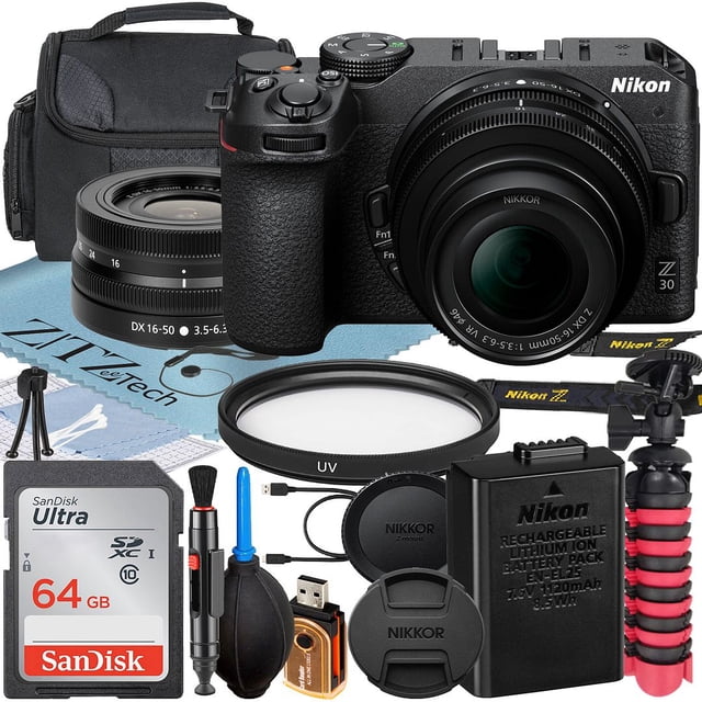 Nikon Z30 Mirrorless Camera with NIKKOR Z DX 16-50mm VR Zoom Lens + 64GB Memory Card + Case + UV Filter + ZeeTech Accessory Bundle
