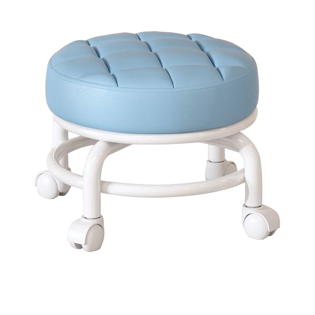 Blue Universal Wheeled Low Stool Multifunctional Rolling Design Durable Pu Leather Lightweight Portable For Home Office Seating #575PA