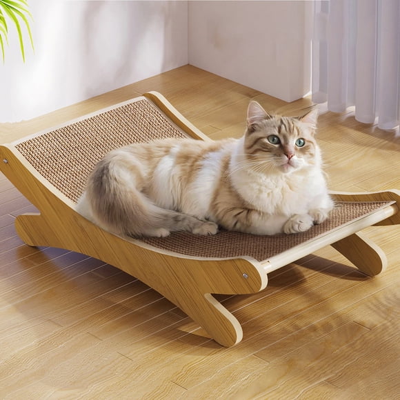 Sisal Cat Scratcher Bed for Indoor Cats Hammock for Scratching Pad Cat Chair Nartural Sisal Scratch Post for Large Cats Scratcher Lounge, Wooden Cat Furniture