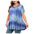 thumbnail image 1 of Heliisoer Hauts pour Femmes Grande Taille Imprimé Teinture sur Nœuds Manches Courtes Blouse à Col en V Plissée, 1 of 9