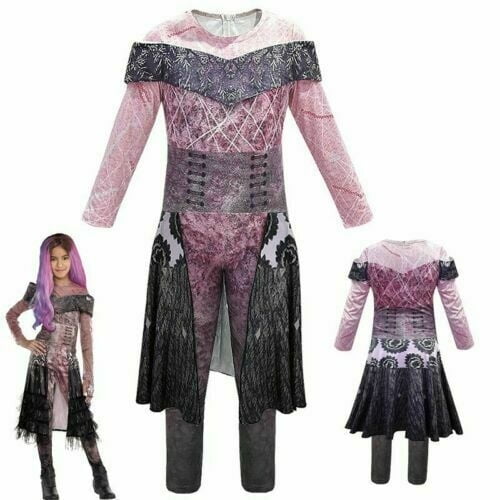 Descendants 3 Audrey Combinaison de Costume au design Rose et Noir, avec des Motifs de Dentelle Complexes et des Panneaux de Jupe Attachés. Comprend une Combinaison à Manches Longues avec une Taille Ajustée, Fabriquée en polyester. Parfaite pour les Déguisements d'Halloween à Thème Descendants de Disney Ou les Fêtes.
