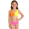 thumbnail image 1 of Girls Two Piece Swimsuit Set Knotted Color-Block Crop Top & Shorts in Mint Green Size 3-12 Years, 1 of 4