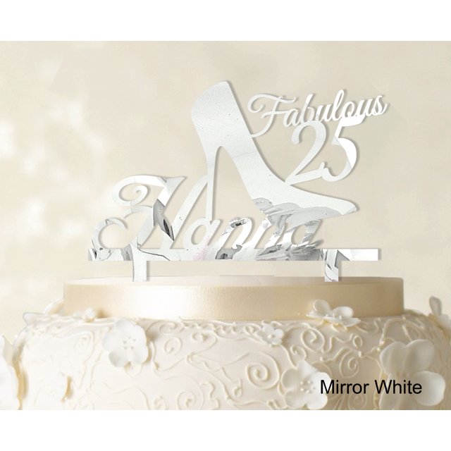 Custom Birthday Cake Topper Personalized Mirror White Cake Topper Color Option Available 5-7 Inches Wide