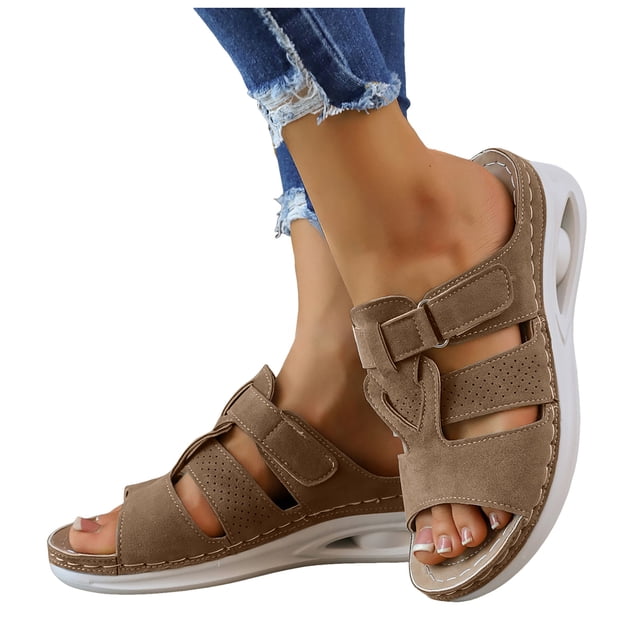 Women's Platform Wedges Sandals Comfortable Non Slip Slides Lightweight Open Toe Backless Beach Sandal Brown Size 6.5