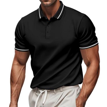 Styesk T-Shirts pour Homme Hommes Décontracté Uni Manches Courtes Chandail à Enfiler Bouton Col Rabattu T-Shirt Blouse
