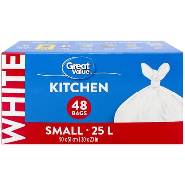 Great Value Small Kitchen Garbage Bags, 25L , 48 Bags