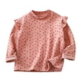 thumbnail image 1 of Besolor Toddler Baby Girls Long Sleeve Tops Shirts Cute Printed Ruffle Crewneck Basic Blouse Kids Fall Undershirts, 1 of 3