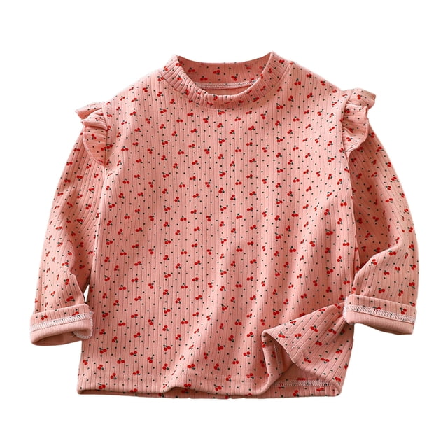 Besolor Toddler Baby Girls Long Sleeve Tops Shirts Cute Printed Ruffle Crewneck Basic Blouse Kids Fall Undershirts