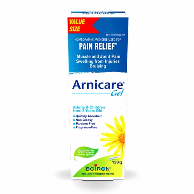Boiron Arnicare Gel – Médicament Homéopathique pour Soulager la Douleur Musculaire, la Douleur Articulaire, les Contours et l'Inflammation – Format Économique 120 G. l'Emballage Met en Valeur Sa Formule à Absorption Rapide, Non Grasse, Fabriquée avec 100 % d'Ingrédients Médicinaux d'Origine Naturelle, Dont l'Arnica montana. Convient aux Adultes et aux Enfants de 2 Ans et Plus, Sans Parabènes Ni Parfum, Offrant un Soulagement Ciblé des Contours, de l'Enflure et de la Douleur