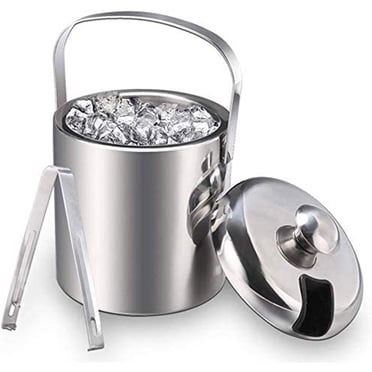 Ice Buckets, 1.2 Litre Stainless Steel Double Wall Ice Bucket Container with Tongs and lids, Ice Cube Bucket Thick Ice Pail with Tweezers for Parties, Wine, Beers,etc -14×25cm (Silver1, 1)