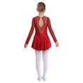 thumbnail image 4 of Yeahdor Kids Girls Figure Skating Dress Rhinestone Mesh Irregular Ballet Dan Dress Performance Dancewear Burgundy 8, 4 of 7
