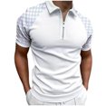 thumbnail image 1 of EGNMCR T-Shirts pour Homme Hommes Décontracté Uni Col Rabattu Chandail Patchwork Fermeture Éclair Manches Courtes Blouse Cadeaux pour Hommes, 1 of 7