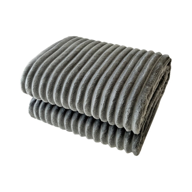 yulier Flannel Fleece Throw Blanket Lightweight Warm Soft Striped Couch Small Blanket Cozy Microfiber Ribbed Blanket All Season Use, 27.56"x39.37", Gray
