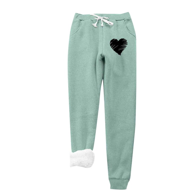 vdgthytj Women Winter Warm Fleece Pants Cute Print Drawstring Elastic Waist Sweatpants Plus Size Lounge Trousers