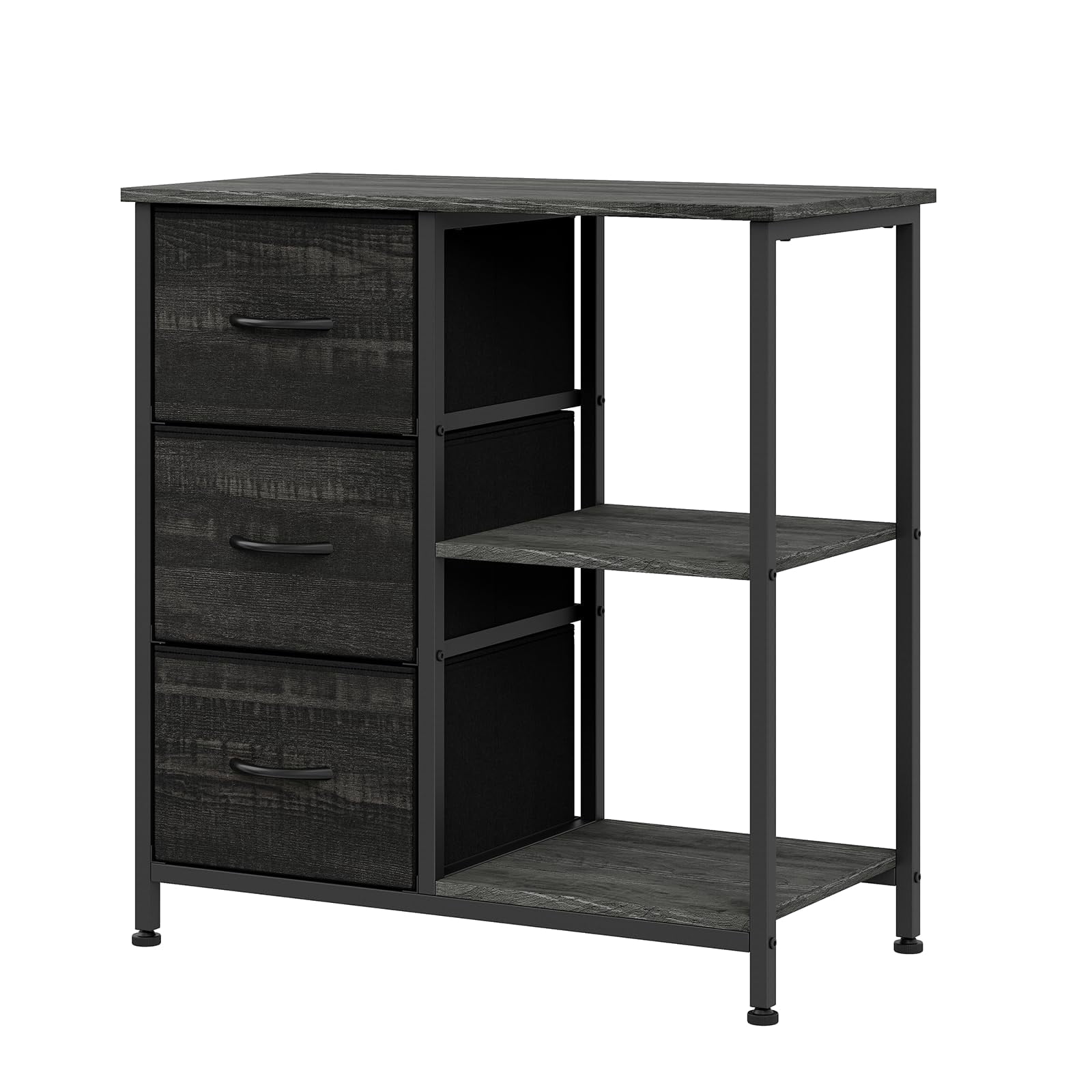 Modern 3-Drawer Fabric File Cabinet with Printer Stand – 2 Open Storage Shelves – Under Desk Organizer for Home Office or Bedroom – Sturdy Steel Frame – Black