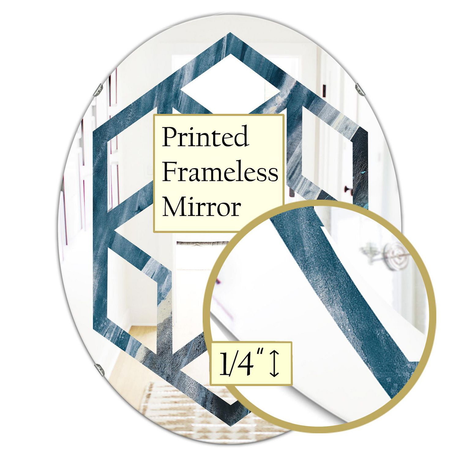 Designart 'Splash Blue Indigo' Miroir mural ovale moderne - Étoile hexagonale 24x36