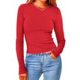 thumbnail image 2 of Timegard Hauts pour Femmes Col Ras du Cou Manches Longues Confortables Couleur Unie Camisoles Automne Décontracté Ajusté T-Shirts Hauts, 2 of 6