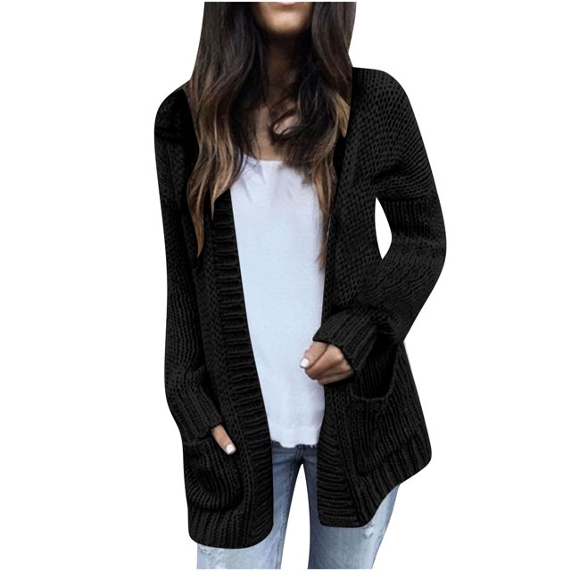 Timegard Cardigan for Women Long Sleeve Knitted Jackets Coat Open Front Outwear Fall Winter Solid Color
