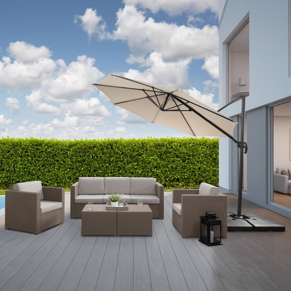 Parasol de terrasse CorLiving de 2,9 m (9,5 pi) déporté, inclinable et pivotant, avec structure en aluminium et acier et toile résistante, blanc cassé