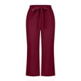 thumbnail image 4 of TIMIFIS Women's Straight Pants Elastic Waist Casual Drawstring Wide Leg Pants Lightweight Capris Solid Pants with Pockets - Spring/Summer, 4 of 6