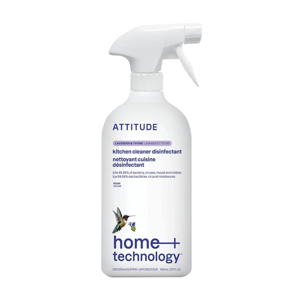 ATTITUDE home+ technology, Kitchen Cleaner Disinfectant 99.99%, Natural Cleaner, Lavender & Thyme Scent, 800ml