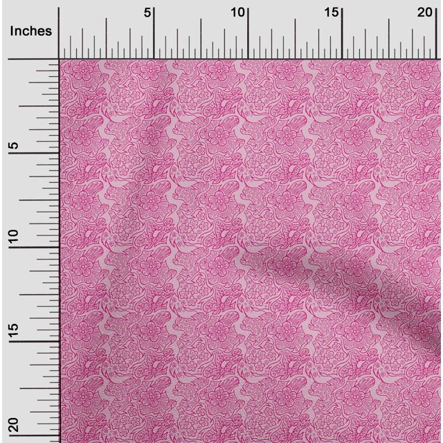 oneOone Cotton Cambric Fabric Floral Block Printed Craft Fabric BTY 56 Inch Wide