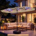 thumbnail image 2 of Costway Double-Sided Patio Umbrella with Color-Changing Flowing Solar LED Lights Crank Lift Beige, 2 of 10