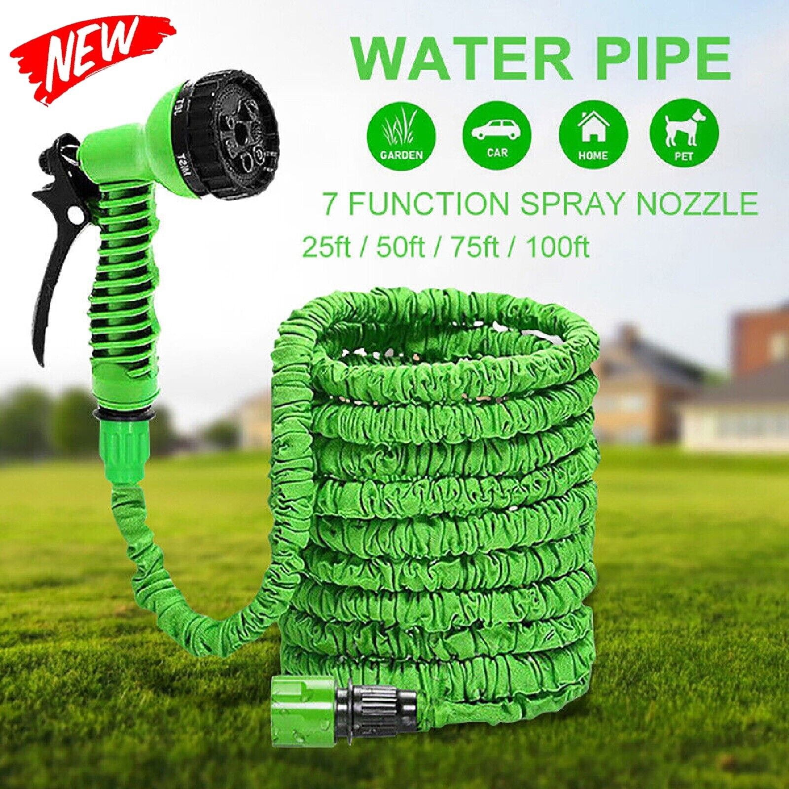Expandable Flexible Garden Magic Water Hose Pipe Spray Gun Garden Hose Pipe-50FT-Green