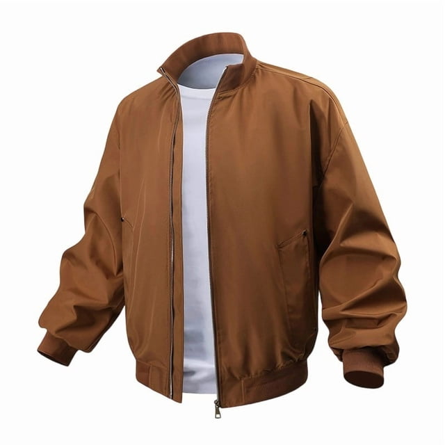 Mens Jackets Casual Stand Collar Flight Jacket Solid Long Sleeve Hooded